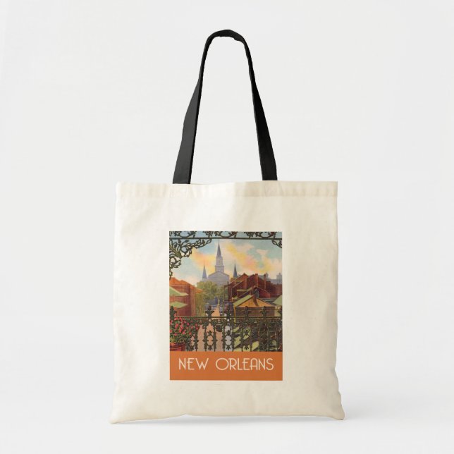 New Orleans vintage Illustration Tote Bag (Front)