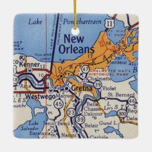 New Orleans Vintage Map Ceramic Ornament