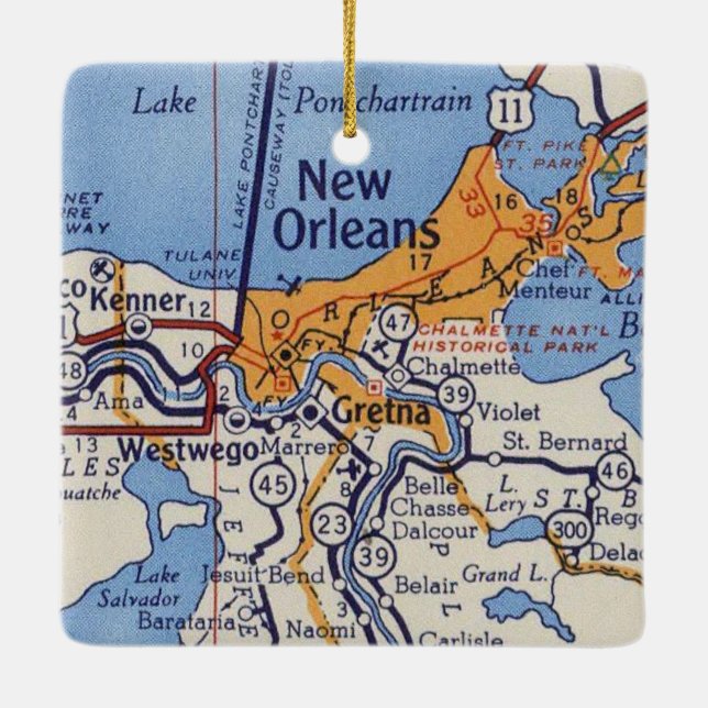New Orleans Vintage Map Ceramic Ornament (Back)