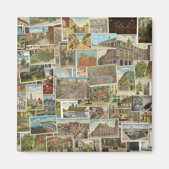 New Orleans vintage postcard collage magnet (Front)