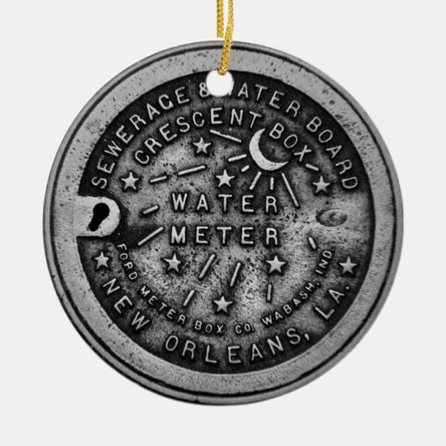 New Orleans Water Metre Cover Replica Ceramic Tree Decoration (Front)