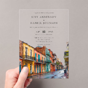 New Orleans Watercolor Destination Wedding Acrylic Invitations