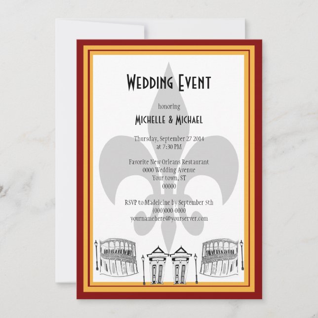 New Orleans Wedding Event Invite (maroon) (Front)