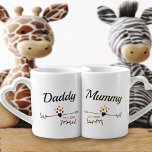 New Parents Daddy Mummy Personalised His and Hers Coffee Mug Set<br><div class="desc">Modern hearts and arrows design - ideal for new parents. The words, Mummy and Daddy can both be personalised to Mama, Mummy, Papa etc., to suit your preference. You can also add the year that the couple became proud parents. One of the mugs is slate blue and burnt orange, the...</div>