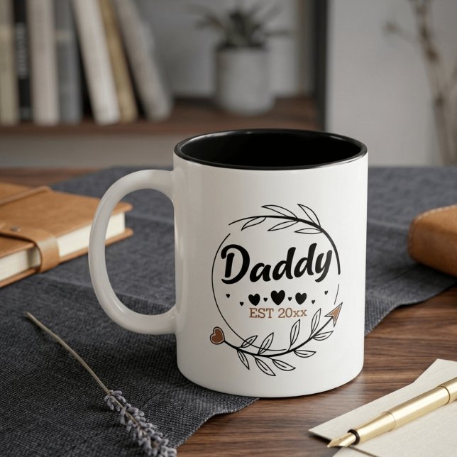 New Parents Daddy Personalised established year Two-Tone Coffee Mug (Creator Uploaded)
