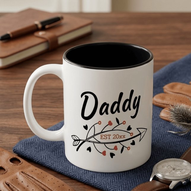 New Parents Daddy Personalised established year Two-Tone Coffee Mug (Creator Uploaded)