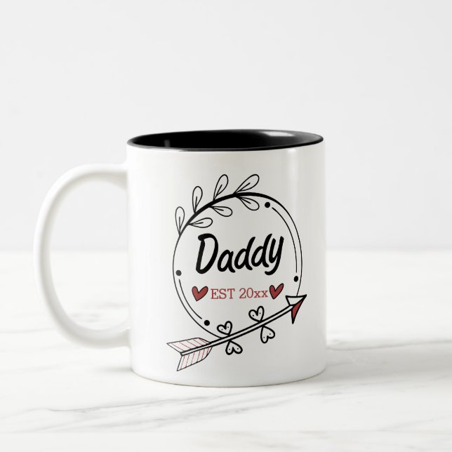 New Parents Daddy Personalised established year Two-Tone Coffee Mug (Left)