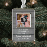 New Parents Expecting Baby Photo Grey Faux Wood Silver Plated Framed Ornament<br><div class="desc">Celebrate the precious gift of your newest family member with a stylish one photo rectangular metal ornament. Gender neutral design is suitable for a new baby boy or girl. Wording and picture on this template are simple to personalise. (IMAGE DESIGN TIP: To centre the photo exactly how you want, crop...</div>