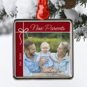 New Parents Family First Christmas Photo Metal Tree Decoration
