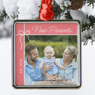 New Parents Family First Christmas Photo Metal Tree Decoration