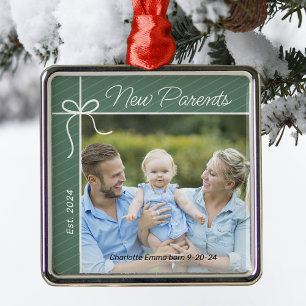 New Parents Family First Christmas Photo Metal Tree Decoration