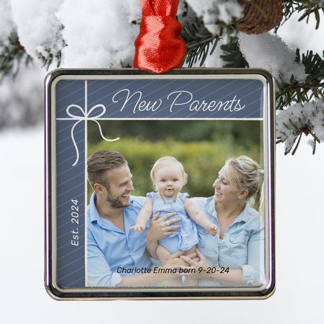New Parents Family First Christmas Photo Metal Tree Decoration (Creator Uploaded)