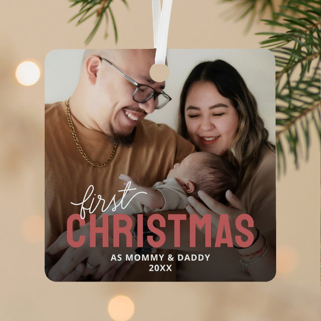 New Parents First Christmas Photo Metal Tree Decoration (Creator Uploaded)