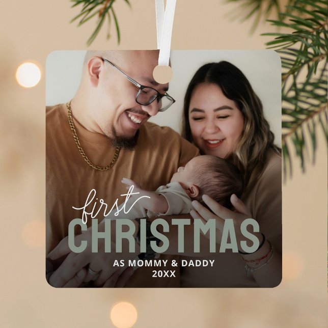 New Parents First Christmas Photo Metal Tree Decoration (Creator Uploaded)