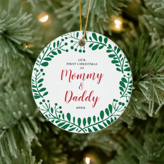 New Parents Personalised 1st Christmas Mummy Daddy Ceramic Tree Decoration (Tree)