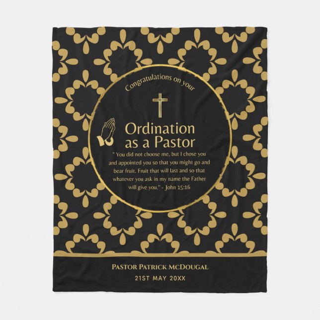 NEW PASTOR Ordination Newly Ordained Custom TEXT Fleece Blanket (Front)