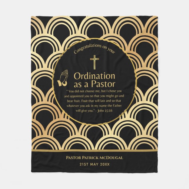 NEW PASTOR Ordination Newly Ordained Custom TEXT Fleece Blanket (Front)