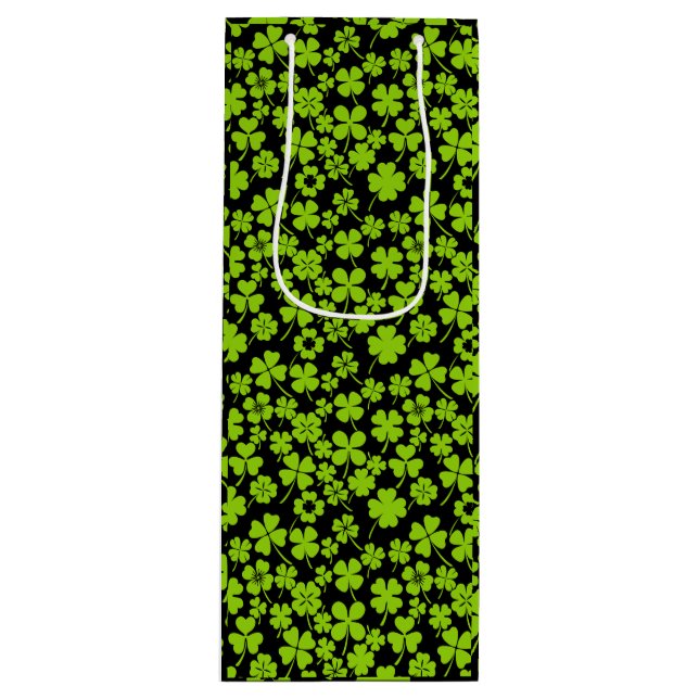 New pattern.Clover leaves 01 Black BG Wine Gift Bag (Front)