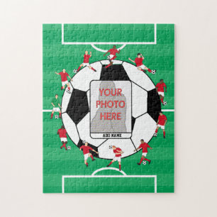 New Personalized Soccer Ball and Players red Jigsaw Puzzle