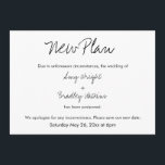 "New Plan" Casual Postponed Wedding Announcement<br><div class="desc">Here's a simple card for notifying your guests if it's become necessary to change your wedding date. Use the template fields to add your personal details and make this unique, modern design your own. The white background can be changed to any colour you prefer. All fonts and colours are also...</div>