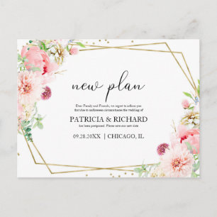 New Plan Elegant Blush Floral Geometric Wedding Postcard