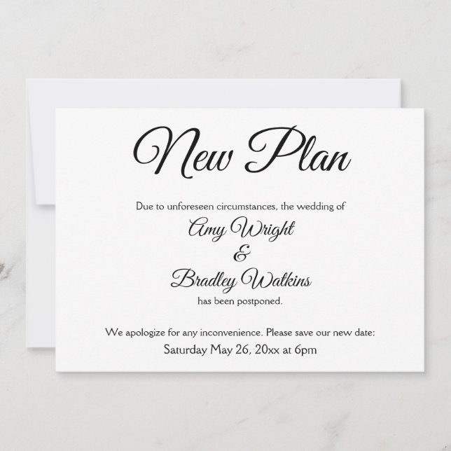"New Plan" Elegant Postponed Wedding Announcement (Front)