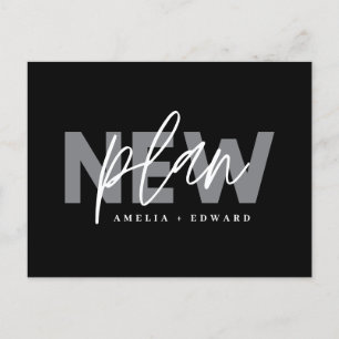 New plan modern typography wedding change the date announcement postcard