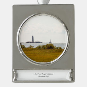 New Point Comfort Lighthouse Silver Plated Banner Ornament