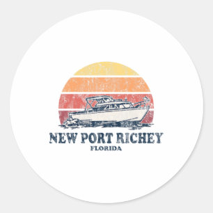 New Port Richey Fl Vintage Boating 70s Retro Boat Classic Round Sticker