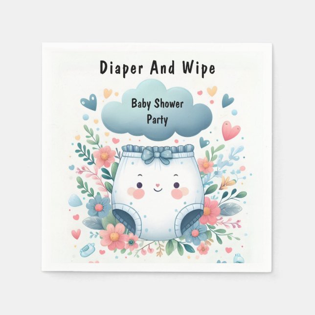 New Post Dad Pink Blue Diaper And Wipe Baby Shower Napkin (Front)