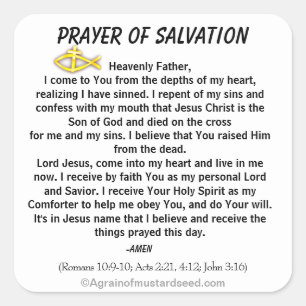 New! PRAYER OF SALVATION Stick with Jesus! Square  Sticker