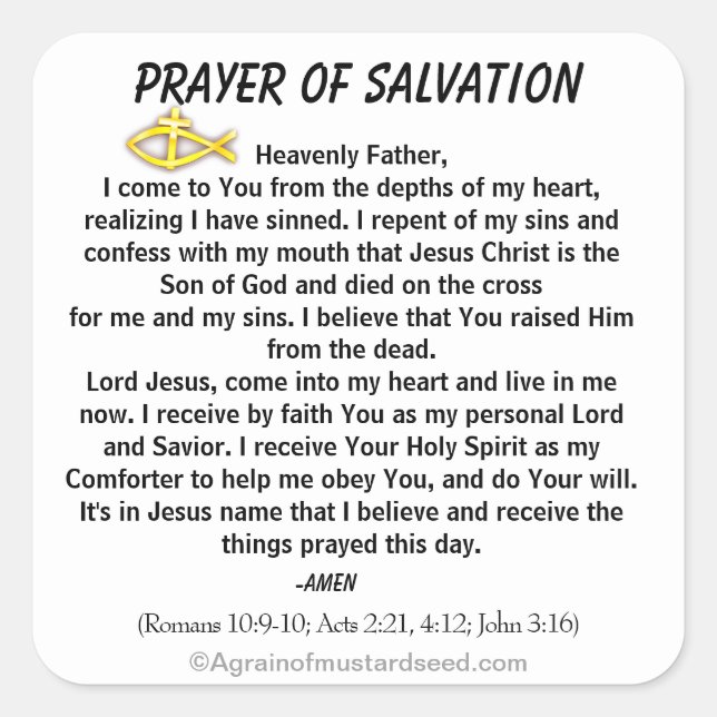 New! PRAYER OF SALVATION Stick with Jesus! Square  Sticker (Front)