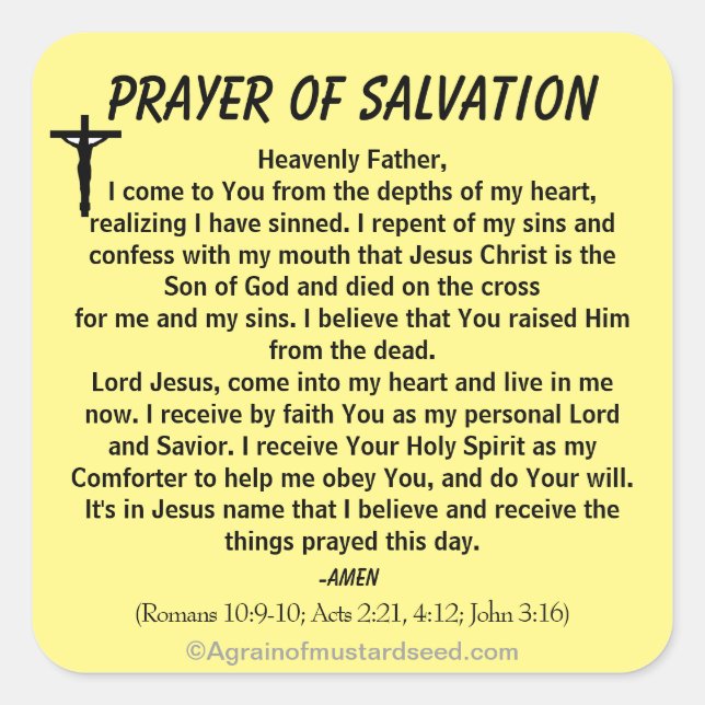 New! PRAYER OF SALVATION Stick with Jesus! Square Sticker (Front)