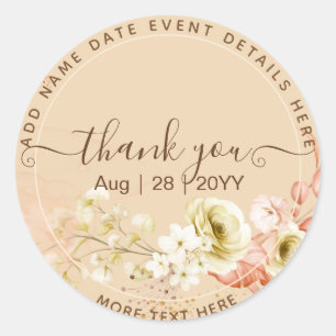 NEW! Pretty Coral Olive Flowers Mixed COLS WEDDING Classic Round Sticker