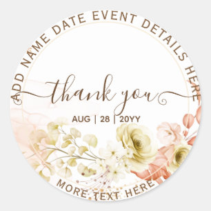 NEW! Pretty Coral Olive Flowers Mixed COLS WEDDING Classic Round Sticker