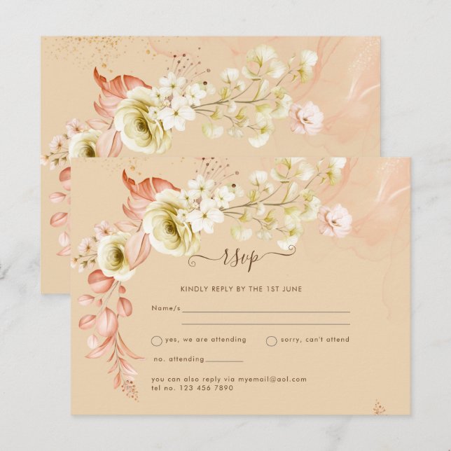 NEW! Pretty Coral Olive Flowers Mixed COLS WEDDING Postcard (Front/Back)