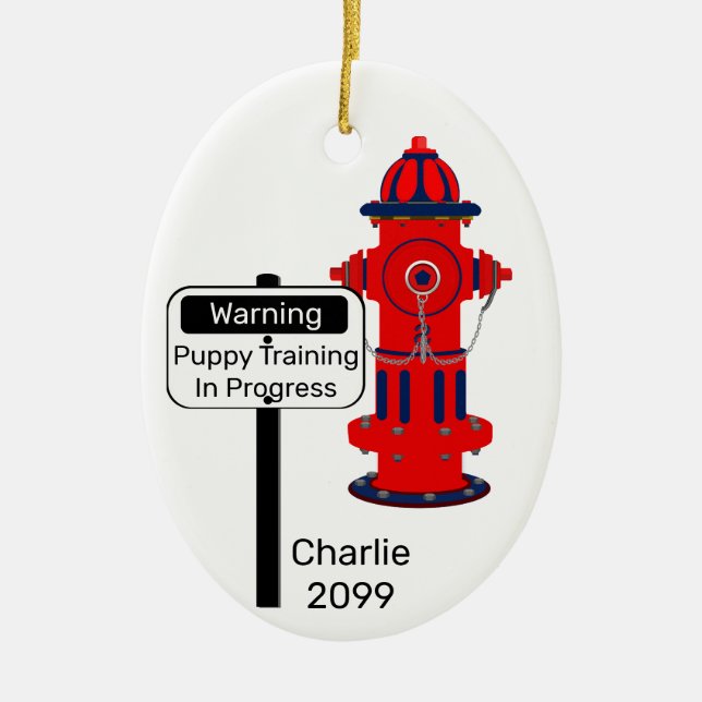 New Puppy Training Fire Hydrant Christmas Ceramic  Tree Decoration (Front)