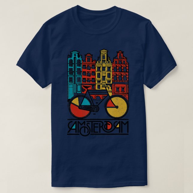 New Retro Bicycle Bike Amsterdam City  Jersey  T-Shirt (Design Front)