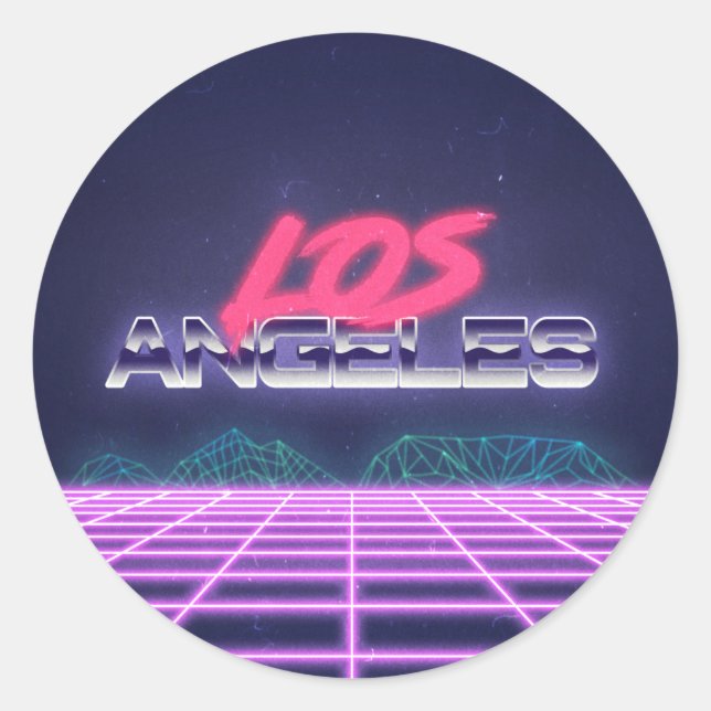 New Retro Wave LA Mountains Classic Round Sticker (Front)