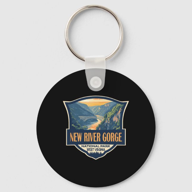 New River Gorge National Park Illustration Retro B Key Ring (Front)