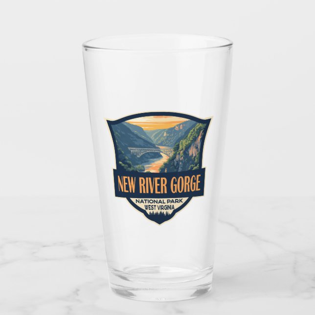 New River Gorge National Park Illustration Retro Glass (Front)