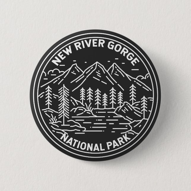 New River Gorge National Park Monoline   6 Cm Round Badge (Front)