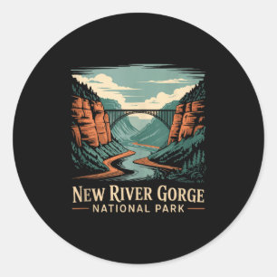 New river gorge national park retro bridge classic round sticker
