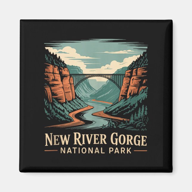 New river gorge national park retro bridge magnet (Front)