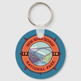 New River Gorge National Park Retro Compass Emblem Key Ring