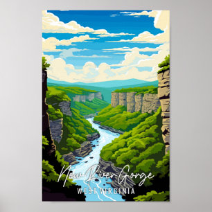 New River Gorge West Virginia vintage travel Poster