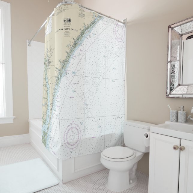 New River Inlet to Cape Fear Nautical Chart 11539 Shower Curtain (In Situ)