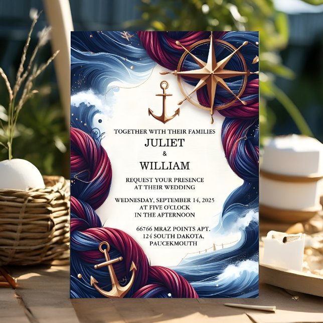 New Rope Knot Boat Ship Navy Blue Nautical Wedding Invitation (Creator Uploaded)