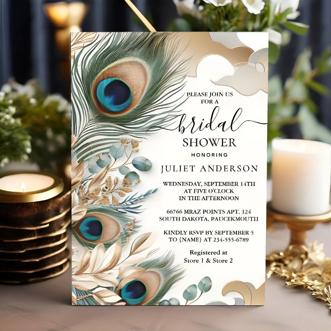 New Rustic Asian Sky Cloud Peacock Bridal Shower Invitation (Creator Uploaded)