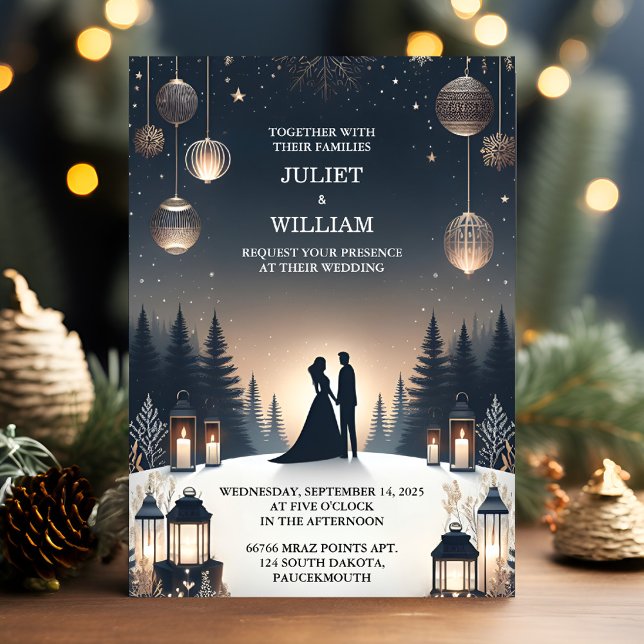 New Rustic Forest Stars Snow Bright Winter Wedding Invitation (Creator Uploaded)